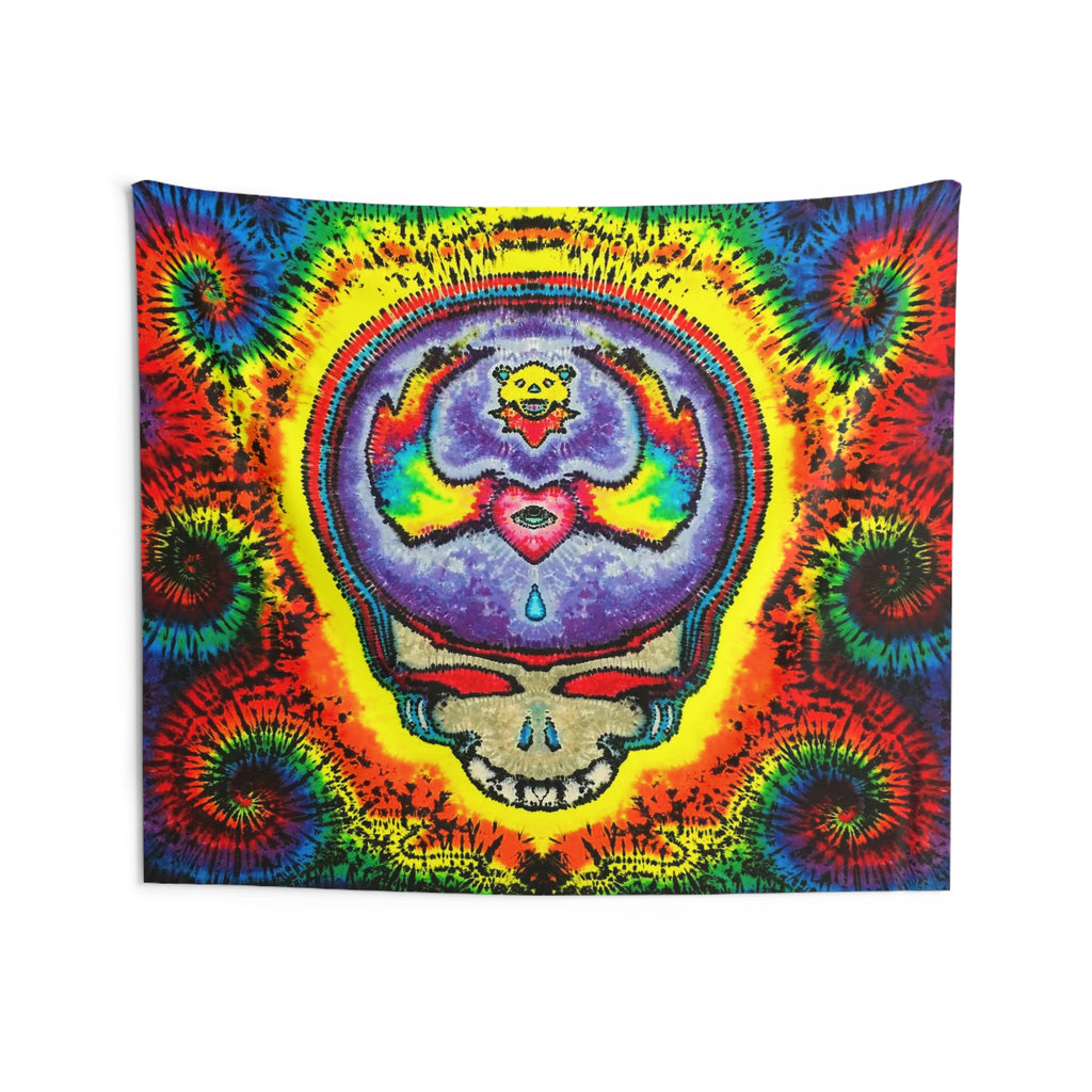 Stealie Skull Bear Heart Tie-Dye Wall Tapestry | JamminOn
