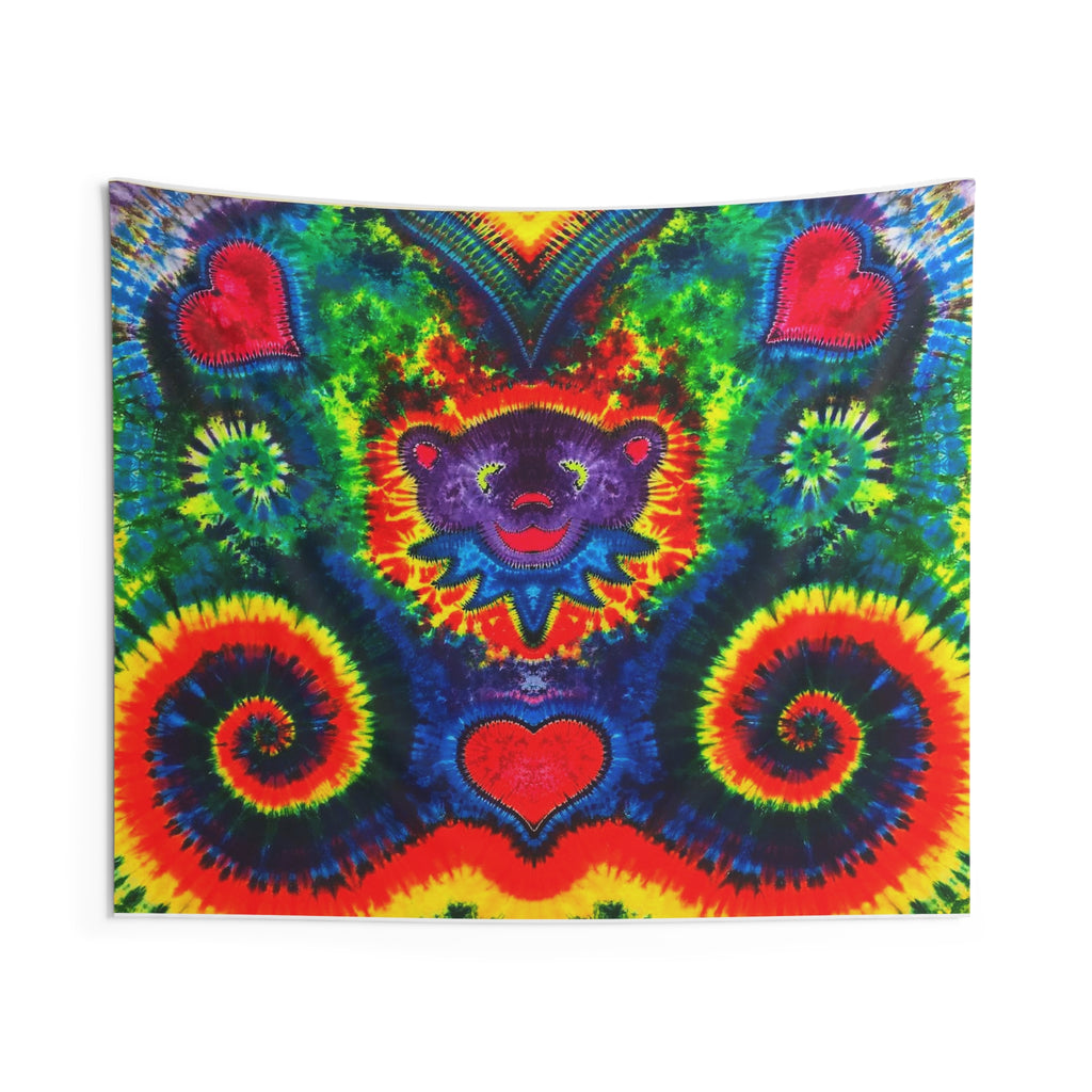 Purple Dancing Bear Hearts Tie-Dye Wall Tapestry | JamminOn