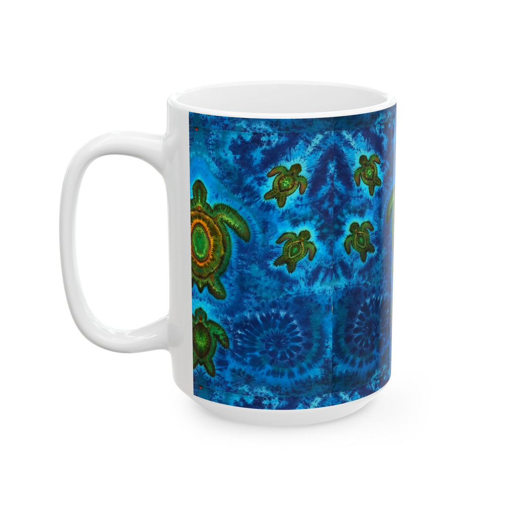 Sea Turtle Ceramic Mug — Blue Ocean Turtle Pattern Coffee Cup (11oz, 15oz)