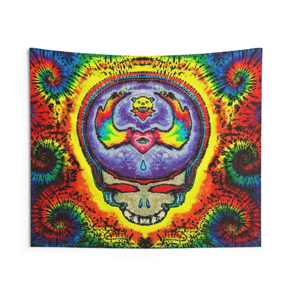 Stealie Skull Bear Heart Tie-Dye Wall Tapestry | JamminOn