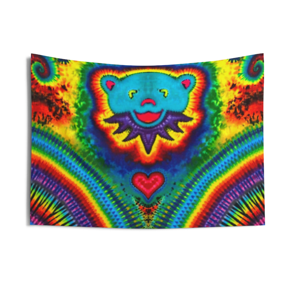 Teal Bear Rainbow Fans Tie-Dye Wall Tapestry | JamminOn