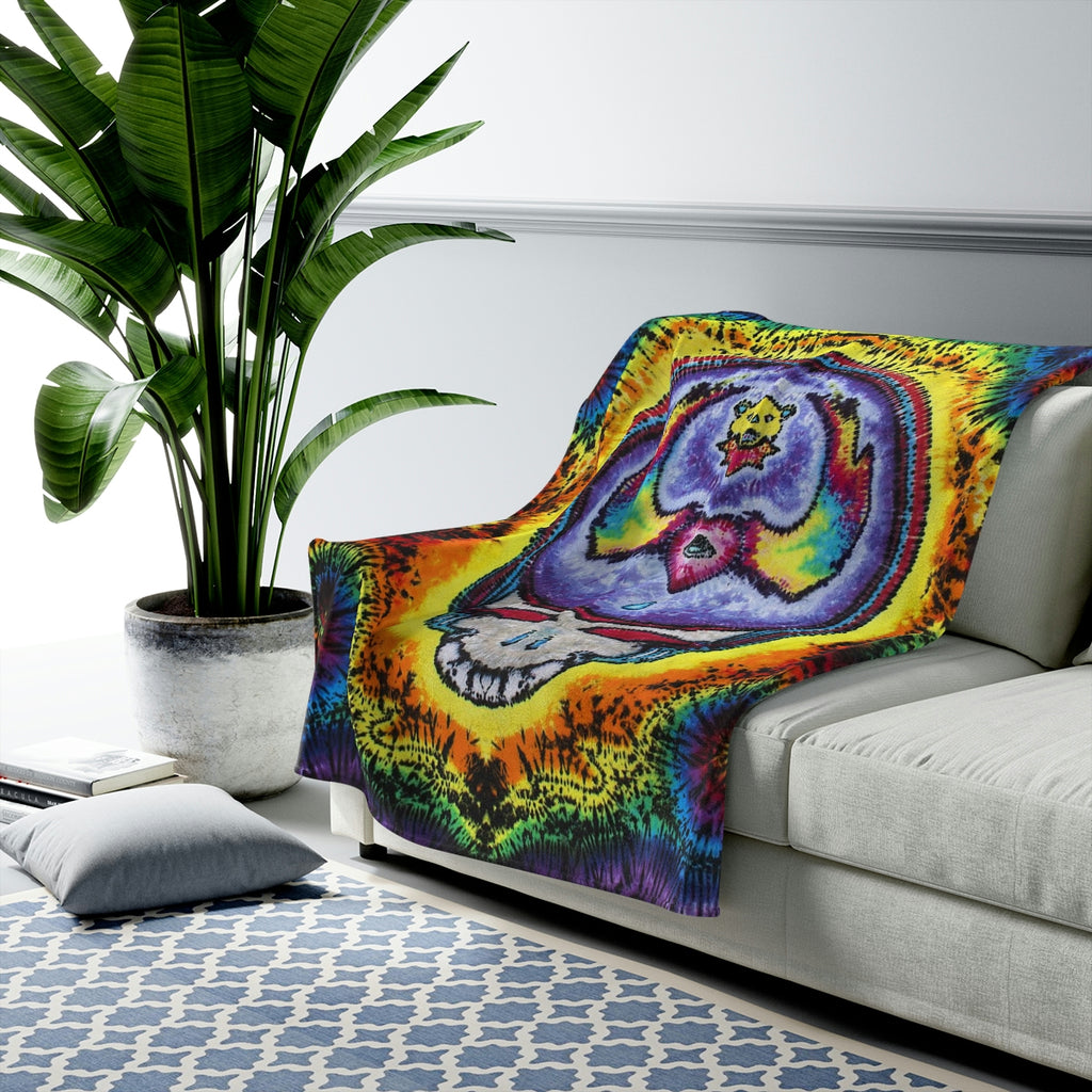 Grateful Dead Stealie tie-dye plush blanket 50x60 inch throw size